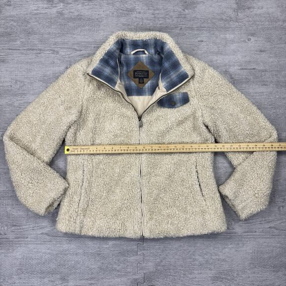Pendleton Sherpa Fleece Wool Blend Jacket Women’s S Teddy Beige Plaid Contrast - Picture 2 of 13